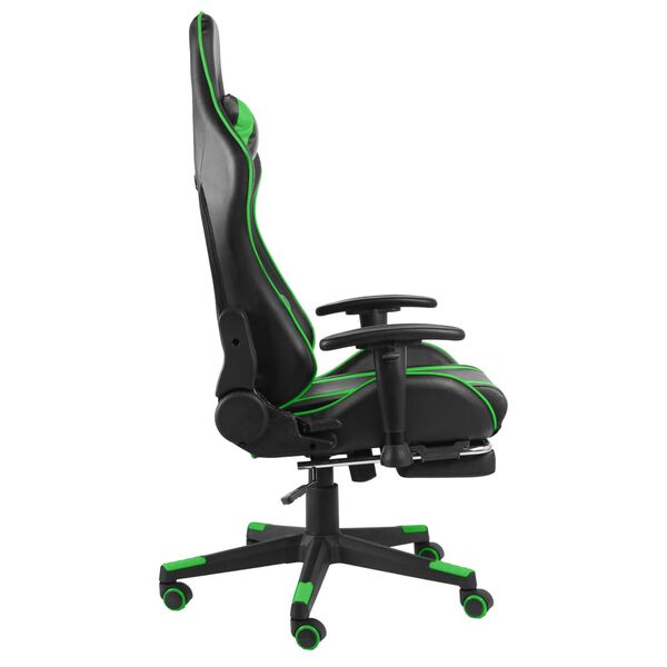 vidaXL Silla gaming giratoria con reposapi&eacute;s PVC verde