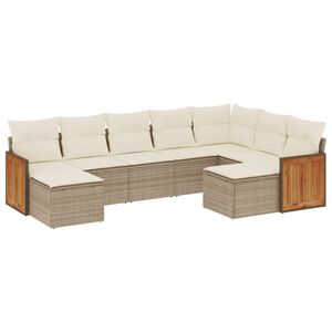 vidaXL Set de sof&aacute;s de jard&iacute;n 9 pzas con cojines rat&aacute;n sint&eacute;tico beige