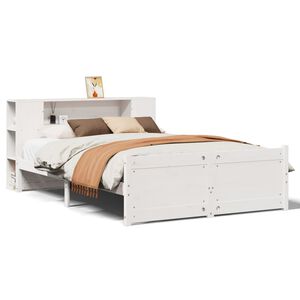 vidaXL Cama con estanter&iacute;a sin colch&oacute;n madera maciza blanca 135x190 cm