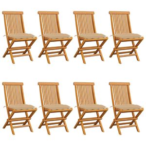 vidaXL Sillas de jard&iacute;n 8 unidades madera de teca con cojines beige