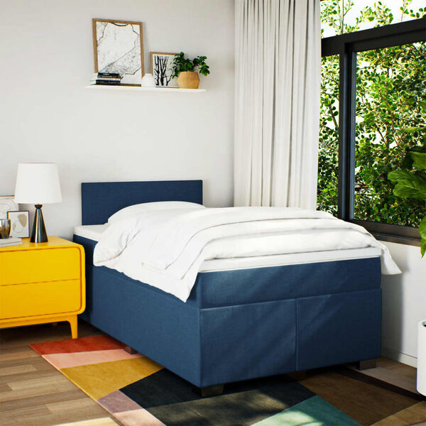 vidaXL Cama box spring con colch&oacute;n tela azul 120x200 cm