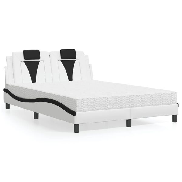 vidaXL Cama Viana con colch&oacute;n cuero sint&eacute;tico blanco y negro 140x190 cm