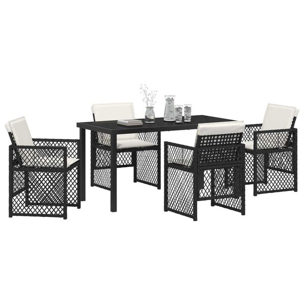 vidaXL Conjunto de Comedor de Jard&iacute;n 5 pcs Negro rat&aacute;n sint&eacute;tico