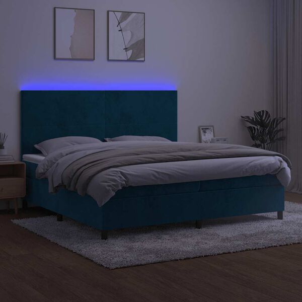 vidaXL Cama box spring colch&oacute;n y LED terciopelo azul oscuro 200x200 cm