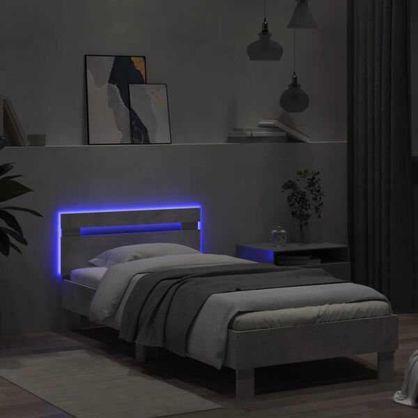 vidaXL Estructura de cama cabecero luces LED gris hormigón 90x200 cm