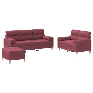 vidaXL Juego de sof&aacute;s con cojines 3 piezas tela rojo tinto