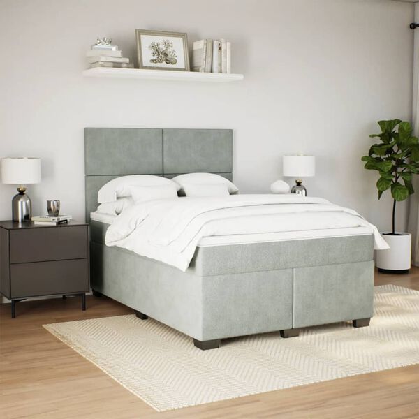 vidaXL Cama box spring con colch&oacute;n terciopelo gris claro 160x200 cm