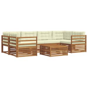 vidaXL Conjunto de sof&aacute;s de exterior con coj&iacute;n 7 pcs Natural y Crema