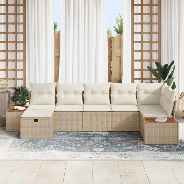 vidaXL Conjunto de sof&aacute;s de jard&iacute;n 7 pcs Beige rat&aacute;n sint&eacute;tico
