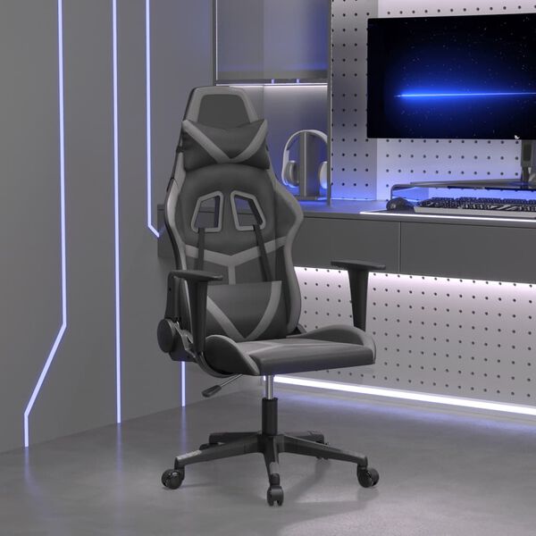 vidaXL Silla gaming de masaje cuero sintético negro y gris