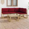 vidaXL Juego de muebles de jard&iacute;n 5 piezas con cojines rojo tinto