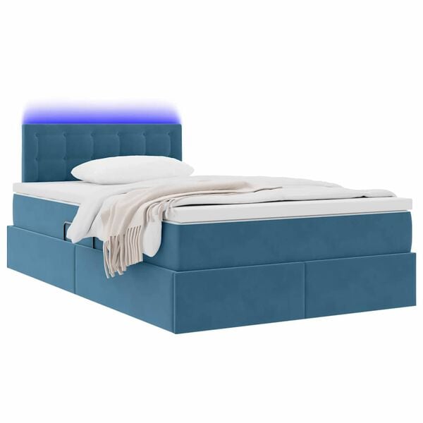 vidaXL Cama con almacenamiento y LED Azul 120 x 190 cm Terciopelo