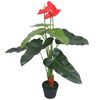 vidaXL Planta de anturio artificial con maceta 90 cm roja y amarilla
