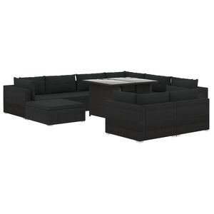 vidaXL Set muebles de jard&iacute;n 10 piezas y cojines rat&aacute;n sint&eacute;tico negro