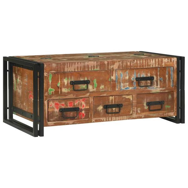 vidaXL Mesa de Caf&eacute; con caj&oacute;n Multicolor Madera s&oacute;lida recuperada
