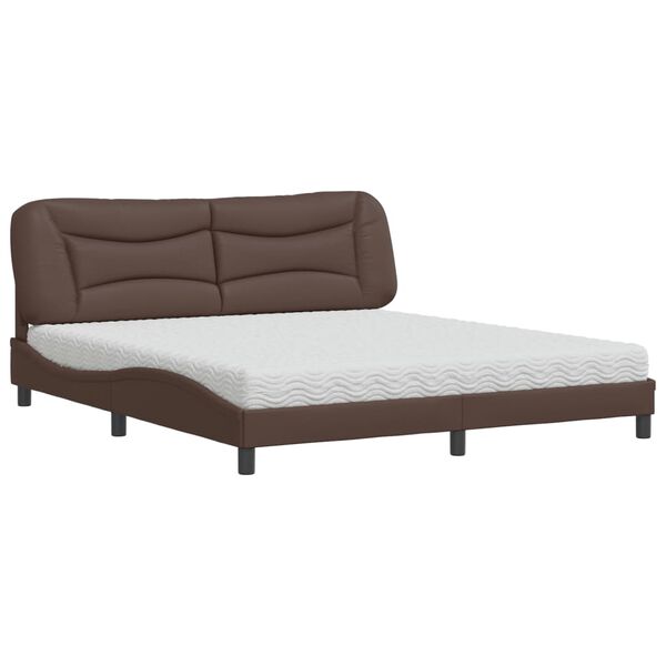 vidaXL Cama con colch&oacute;n Hvar cuero sint&eacute;tico marr&oacute;n 180x200 cm
