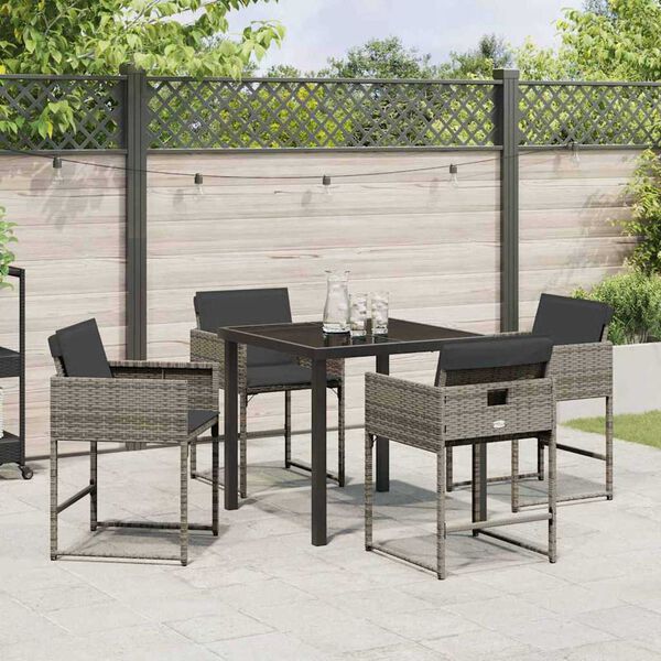 vidaXL Conjunto de Comedor de Jard&iacute;n 5 pcs Gris rat&aacute;n sint&eacute;tico