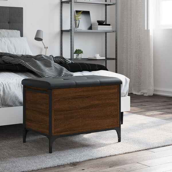 vidaXL Banco con almacenaje madera ingenier&iacute;a roble marr&oacute;n 62x42x45 cm