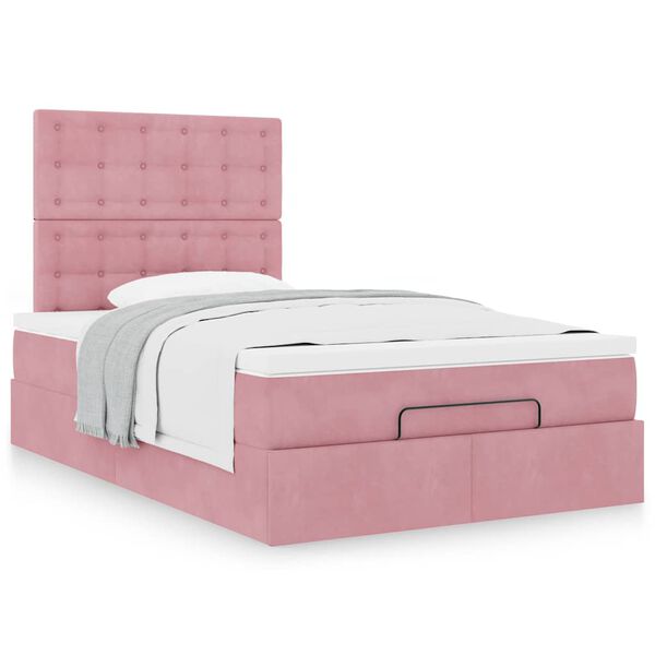 vidaXL Estructura de cama otomana colchones terciopelo rosa 120x200cm