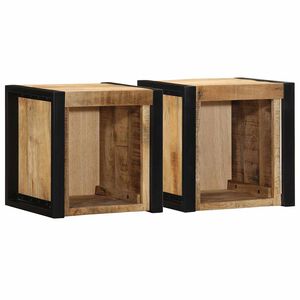vidaXL Mesitas de noche 2 piezas 40x35x40cm madera maciza rugosa mango