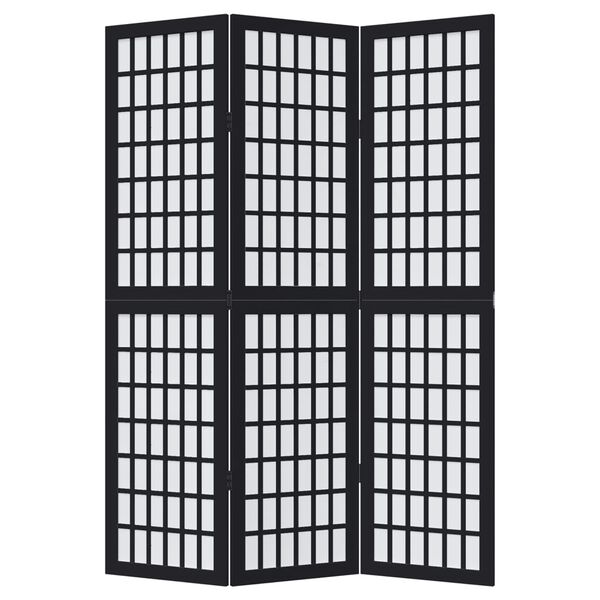 vidaXL Biombo separador de 3 paneles madera maciza Paulownia negro