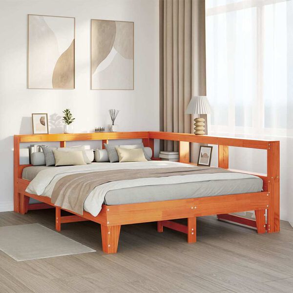 vidaXL Cama con estanter&iacute;a sin colch&oacute;n madera maciza marr&oacute;n 160x200 cm
