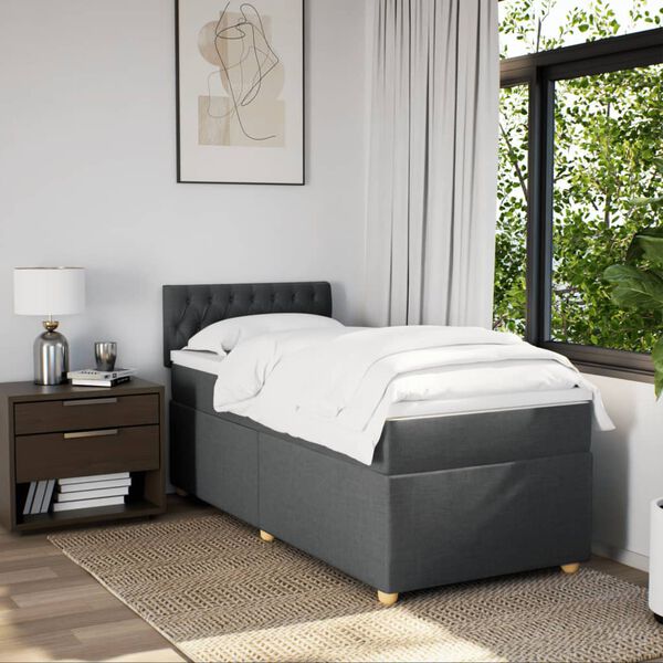 vidaXL Cama box spring individual con colchón tela gris oscuro