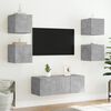 vidaXL Muebles TV pared con LED 6 pzas madera ingenier&iacute;a gris hormig&oacute;n