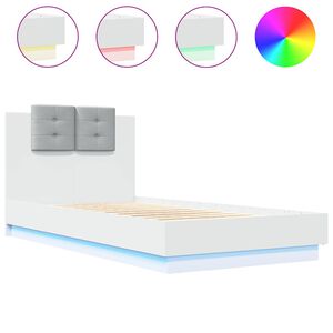 vidaXL Estructura de cama con cabecero y luces LED blanco 75x190 cm