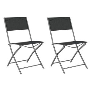 vidaXL Sillas plegables, 2 unidades, acero negro y textilene.