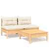 vidaXL Muebles de jard&iacute;n 3 piezas cojines madera de pino crema