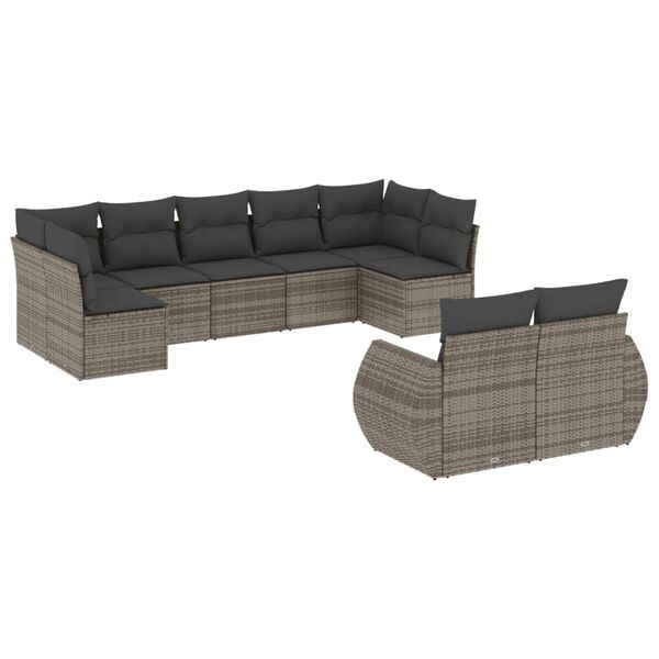 vidaXL Set de muebles de jardín 9 pzas y cojines ratán sintético gris