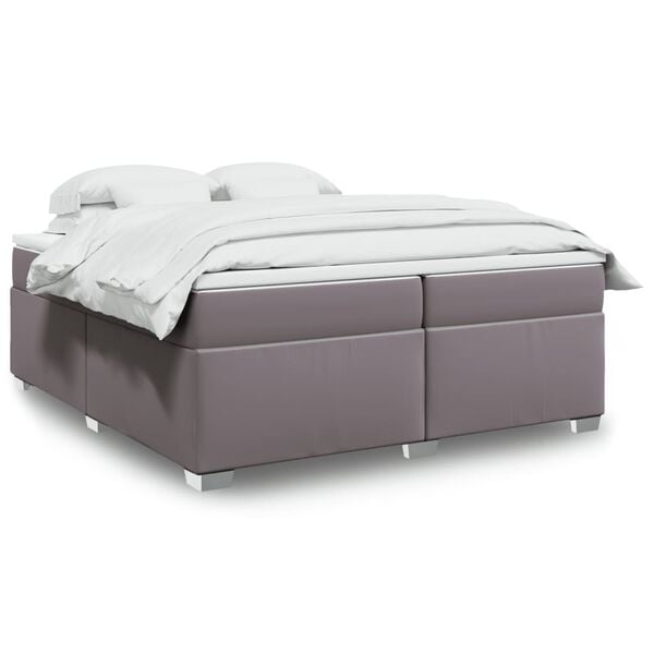 vidaXL Cama box spring con colch&oacute;n cuero sint&eacute;tico gris 200x200 cm