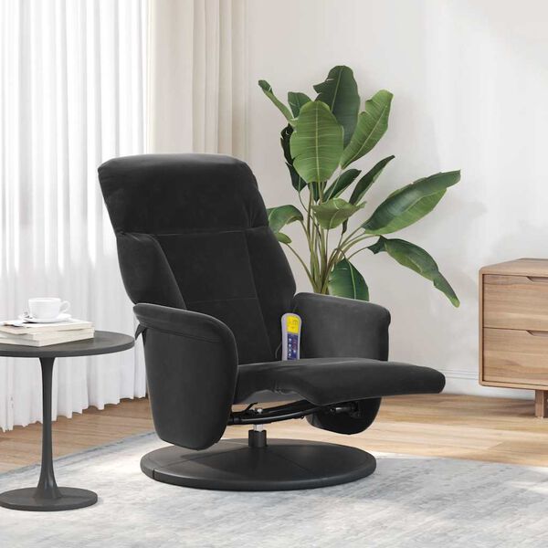 vidaXL Sill&oacute;n reclinable de masaje con reposapi&eacute;s terciopelo negro