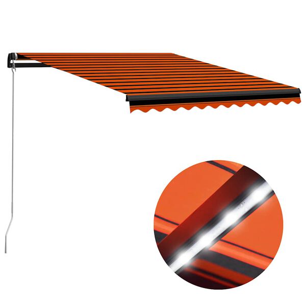 vidaXL Toldo retr&aacute;ctil manual con LED naranja y marr&oacute;n 350x250 cm