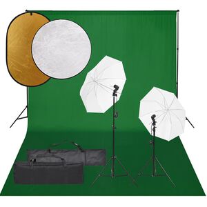 vidaXL Kit de estudio fotogr&aacute;fico con set de luces, fondo y reflector