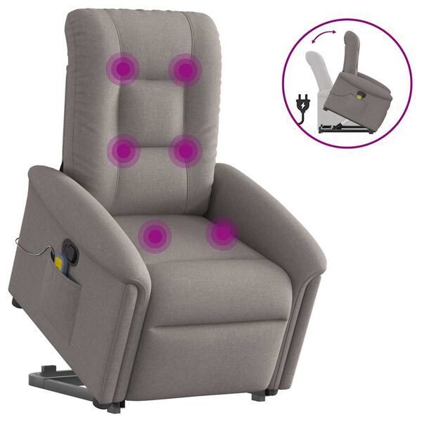 vidaXL Sill&oacute;n reclinable de masaje elevable tela gris taup&eacute;