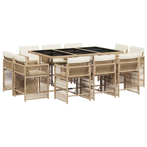 vidaXL Set comedor de jard&iacute;n 11 pzas con cojines rat&aacute;n sint&eacute;tico beige