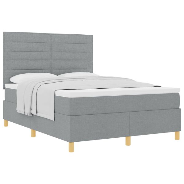vidaXL Cama tipo Box Spring con colch&oacute;n Gris Claro 140 x 200 cm tela