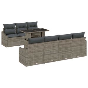 vidaXL Conjunto de sof&aacute; de jard&iacute;n 8 uds. Gris rat&aacute;n sint&eacute;tico