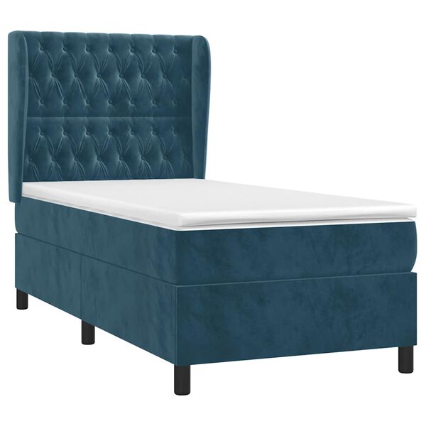 vidaXL Cama box spring con colch&oacute;n terciopelo azul oscuro 90x190 cm