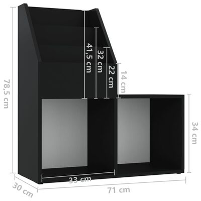 vidaXL Revistero de niños aglomerado negro 71x30x78,5 cm