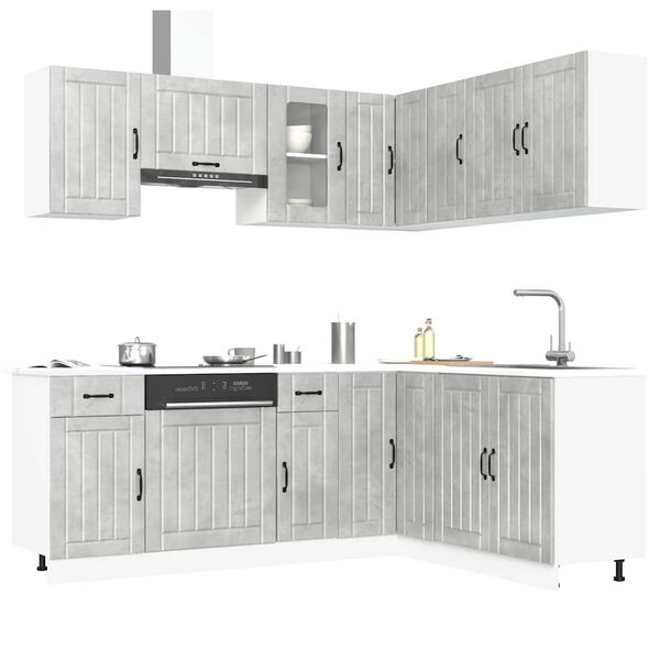 vidaXL Mueble cocina Kalmar gris hormig&oacute;n 11 pzas madera contrachapada