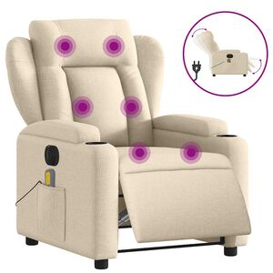 vidaXL Sill&oacute;n reclinable de masaje el&eacute;ctrico tela color crema