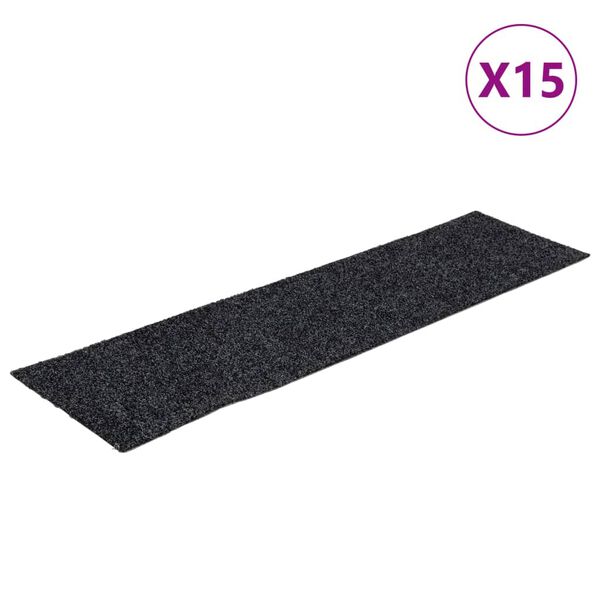vidaXL Felpudos autoadhesivos para escaleras, 15 unidades, 76 x 20 cm, gris oscuro, rectangulares