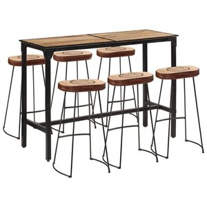 vidaXL Set mesa alta y taburetes 7 pzas madera maciza mango y metal