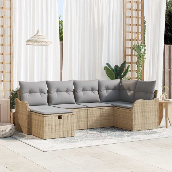 vidaXL Conjunto de sof&aacute; de jard&iacute;n 6 pcs beige y gris claro Polirat&aacute;n