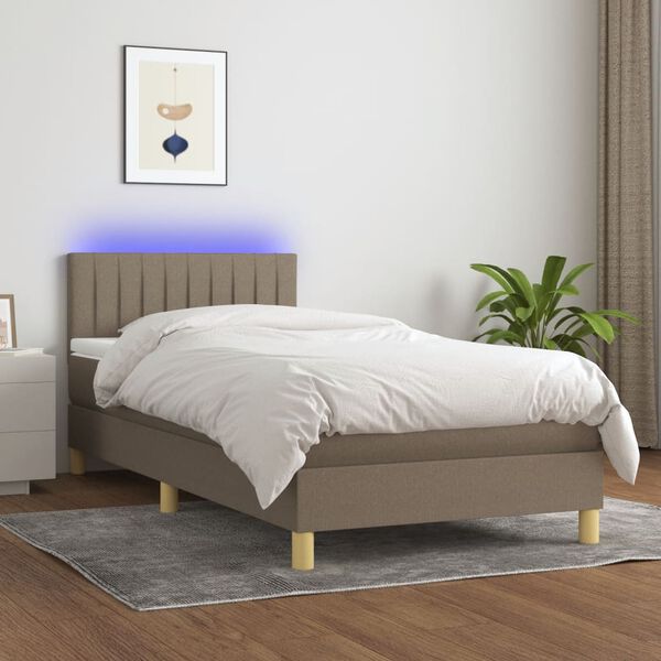 vidaXL Cama box spring con colch&oacute;n LED tela gris taupe 90x190 cm