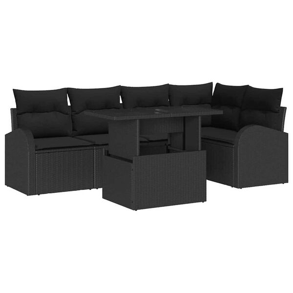 vidaXL Conjunto de sof&aacute; de jard&iacute;n con coj&iacute;n 6 pcs Negro Polirat&aacute;n