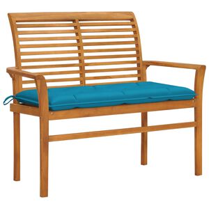 vidaXL Banco de jard&iacute;n madera maciza de teca y coj&iacute;n azul claro 112 cm